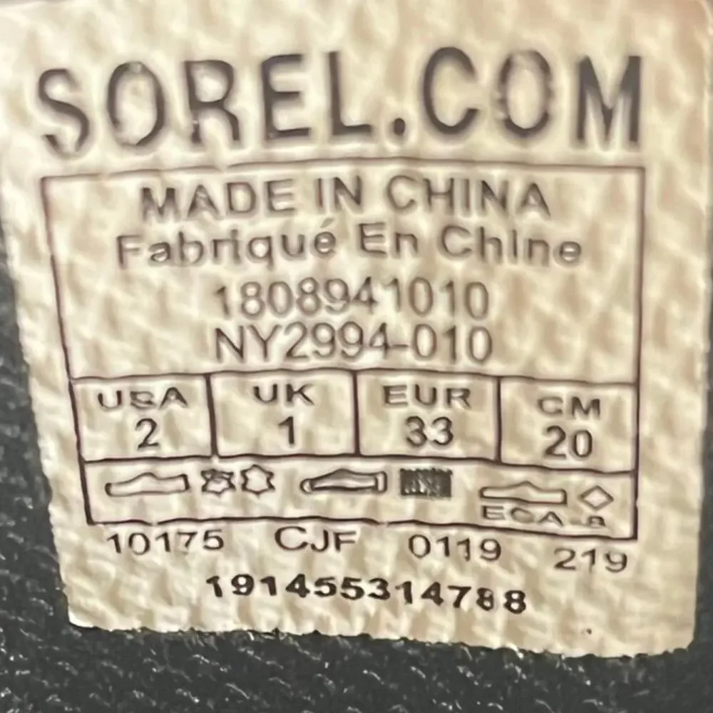 Sorel Unisex Madson Black Waterproof Hiker Boots Size 2 Style NY2994-010